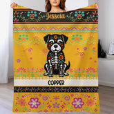 Customized Day Of The Skull Dog Cat Blanket- Personalized Pet And Name - Gift For Pet Lovers, Owners